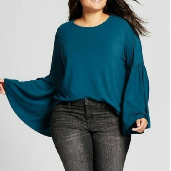 Ava & Viv Tops - Ava & Viv bell sleeve teal top blouse size X (14W)